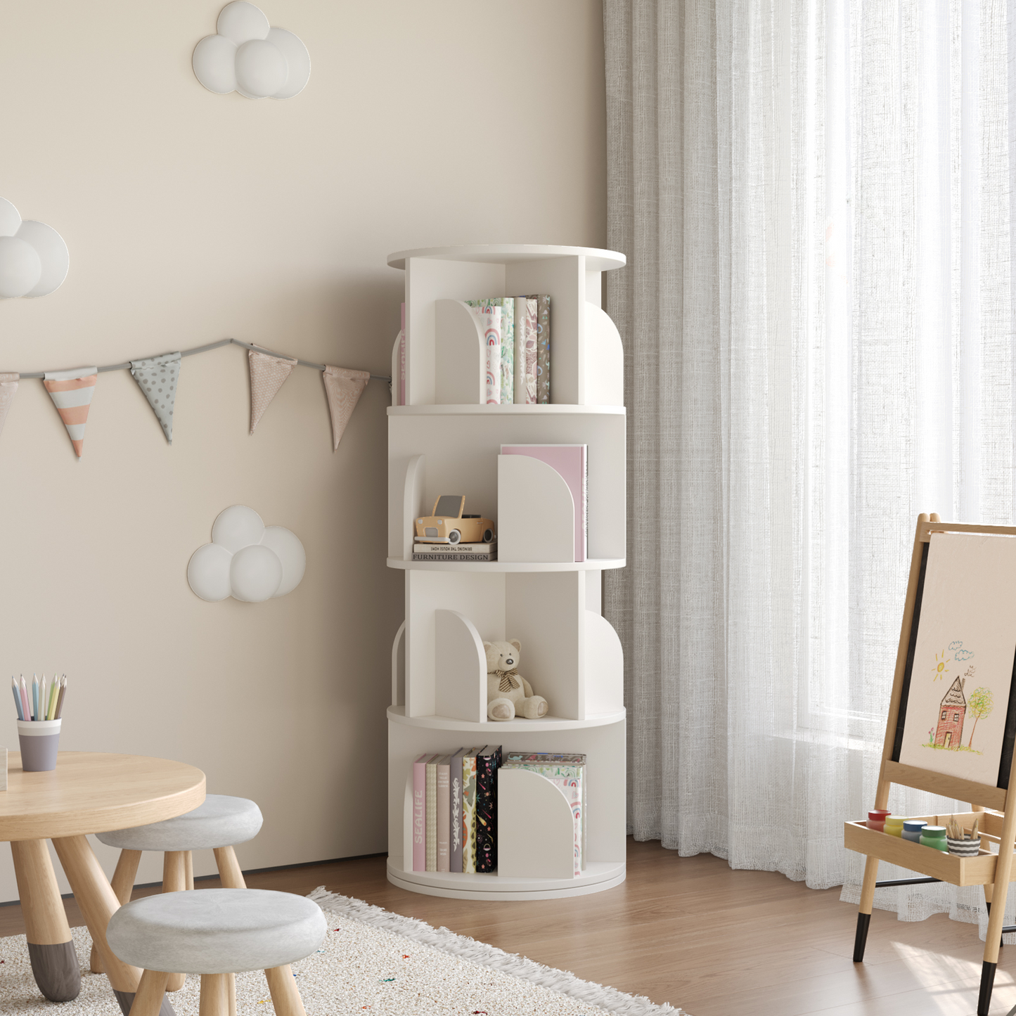 Yowos Rotating Bookshelf 360 Degree Storage Rack